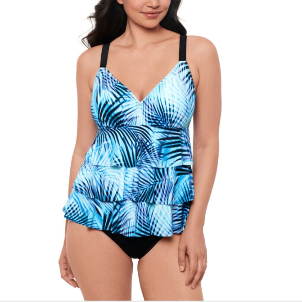 Swim Solutions Women Tiered Fauxkini One-Piece Swimsuit Multicolor SIze 10 5810